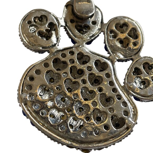 Pet Lover Paw Print Necklace Rhinestone Statement Pendent Silver Plated u Jewelr - Picture 5 of 5